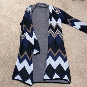 Black/Blue chevron knee length cardigan